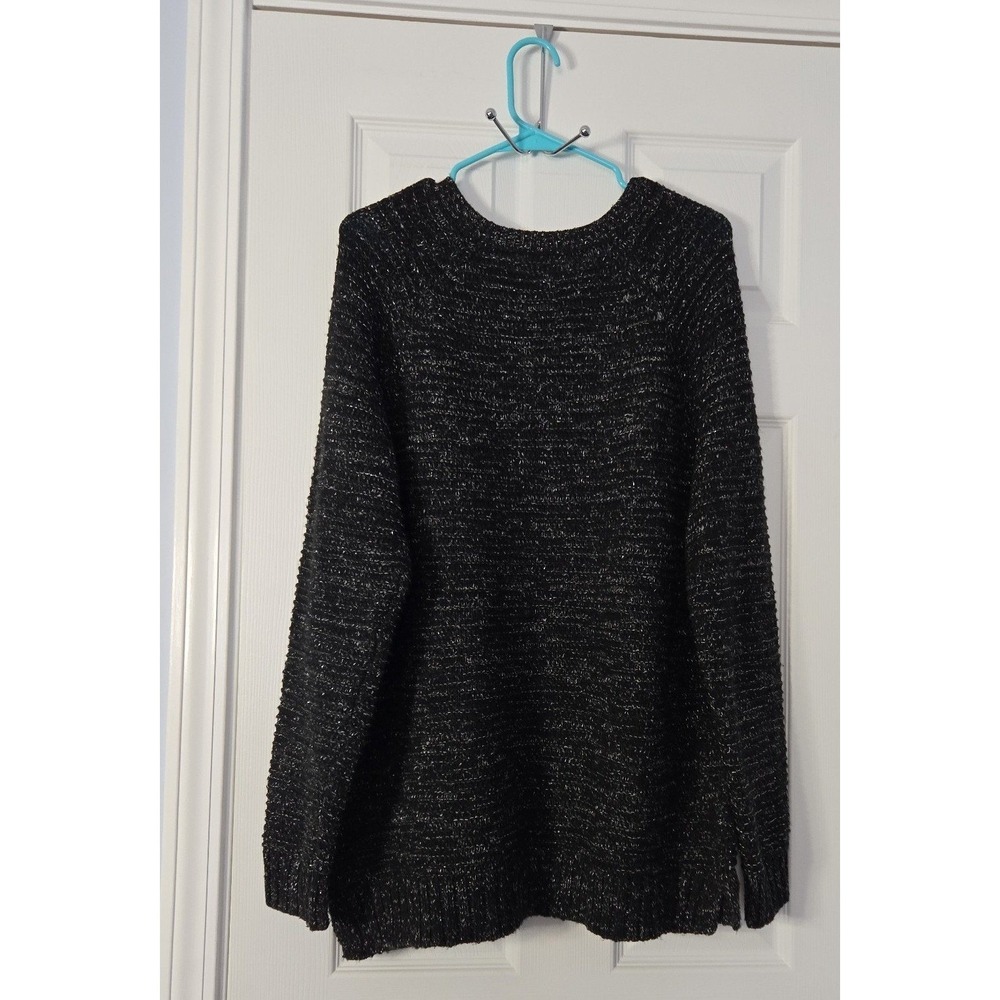 Faded Glory Womans Pullover Sweater Plus Size XXL black & Silver Metallic. - Picture 3 of 4